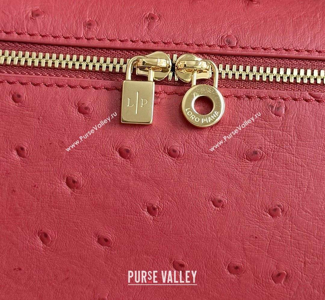 Loro Piana LP Extra Pocket Pouch L19 in Ostrich Embossed Leather Red/Gold 2026 FAI8393 (YY-260408041)