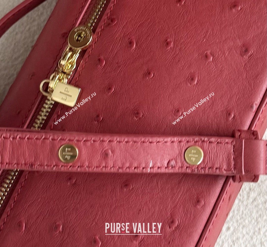 Loro Piana LP Extra Pocket Pouch L19 in Ostrich Embossed Leather Red/Gold 2026 FAI8393 (YY-260408041)