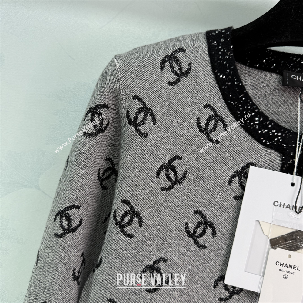 Chanel CC Allover Cardigan Grey 2025 0814 (QI-250814128)