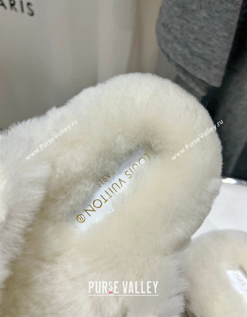 Louis Vuitton LV Bliss Comfort Shearling Flat Slides Sandal White 2025 1ACTEA (MD-250829111)