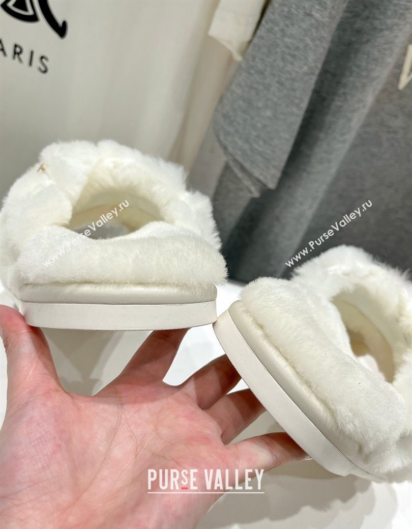 Louis Vuitton LV Bliss Comfort Shearling Flat Slides Sandal White 2025 1ACTEA (MD-250829111)