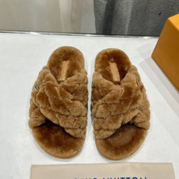 Louis Vuitton LV Bliss Comfort Shearling Flat Slides Sandal Brown 2025 1ACTEA (MD-250829112)