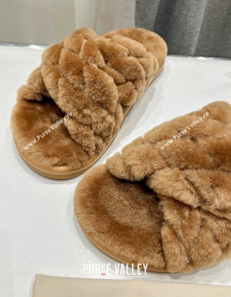 Louis Vuitton LV Bliss Comfort Shearling Flat Slides Sandal Brown 2025 1ACTEA (MD-250829112)