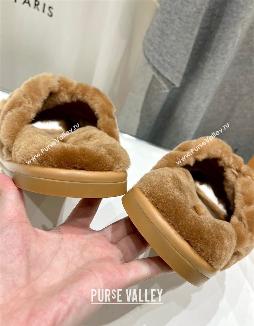 Louis Vuitton LV Bliss Comfort Shearling Flat Slides Sandal Brown 2025 1ACTEA (MD-250829112)