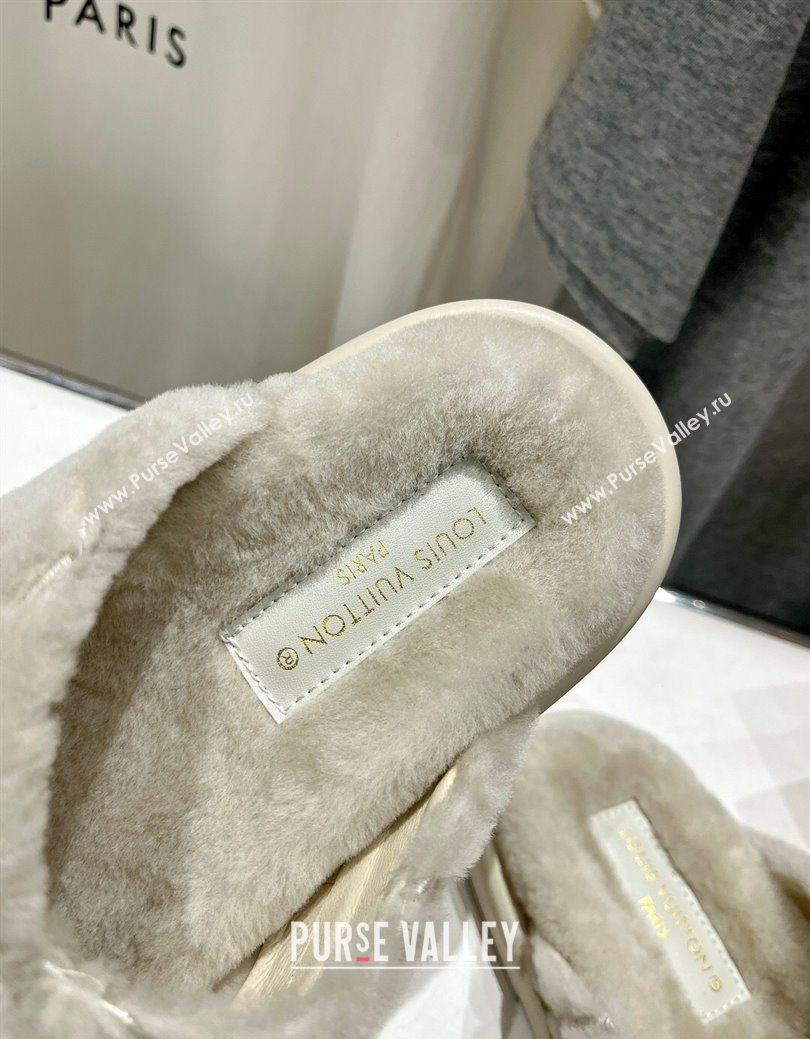 Louis Vuitton LV Bliss Comfort Shearling Flat Slides Sandal Grey 2025 1ACTEA (MD-250829113)