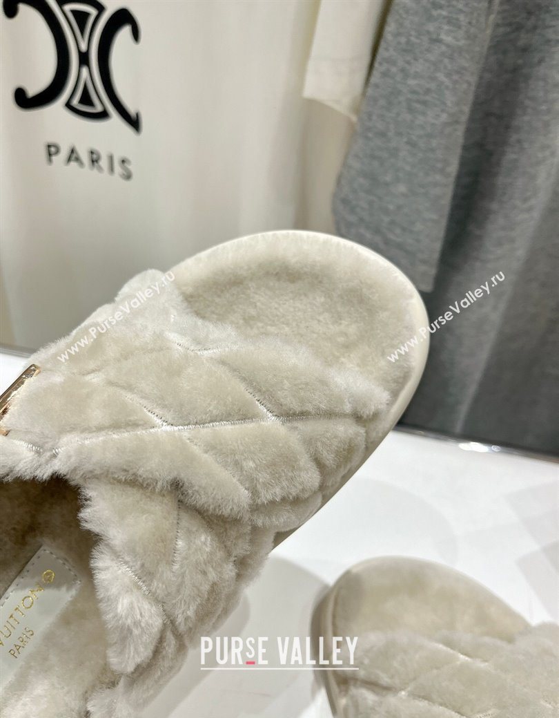 Louis Vuitton LV Bliss Comfort Shearling Flat Slides Sandal Grey 2025 1ACTEA (MD-250829113)