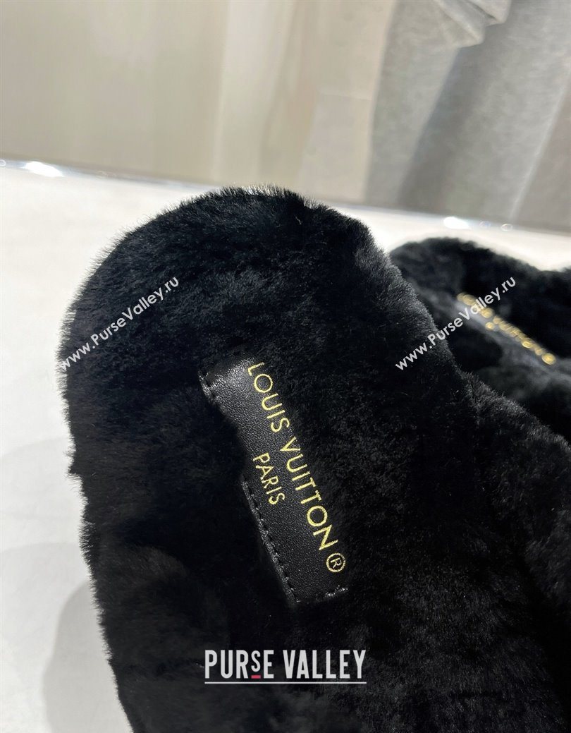Louis Vuitton LV Bliss Comfort Shearling Flat Slides Sandal Black 2025 1ACTEA (MD-250829110)
