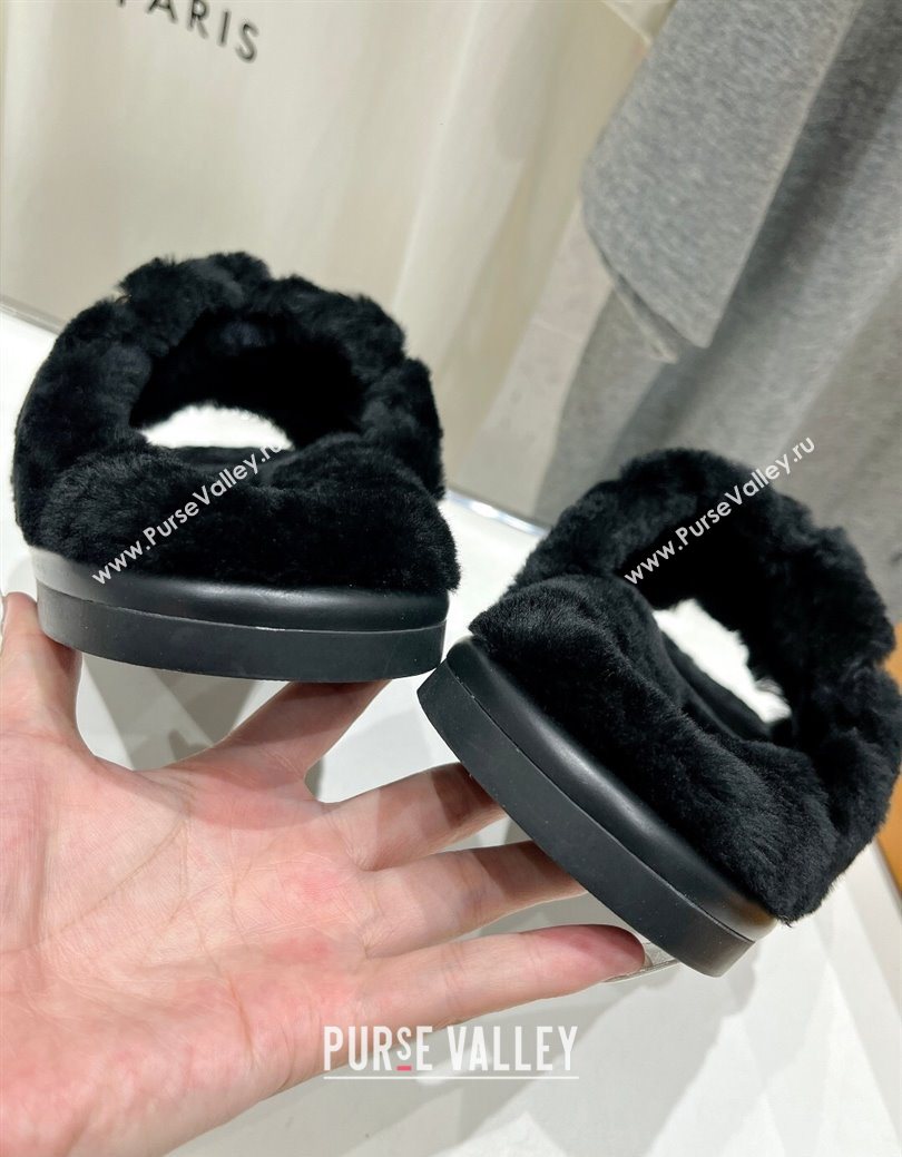 Louis Vuitton LV Bliss Comfort Shearling Flat Slides Sandal Black 2025 1ACTEA (MD-250829110)