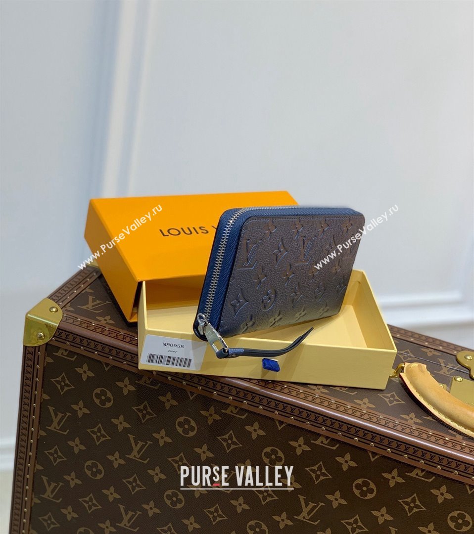 Louis Vuitton Zippy Wallet in Shimmering Navy Blue Embossed Grained Leather M80958 2021 (KI-21112721)