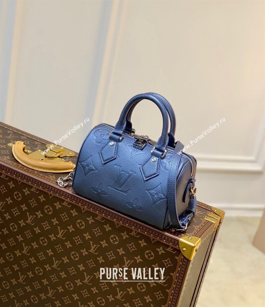 Louis Vuitton Speedy Bandoulière 20 Bag in Shimmering Navy Blue Embossed Grained Leather M58958 2021 (KI-21112724)