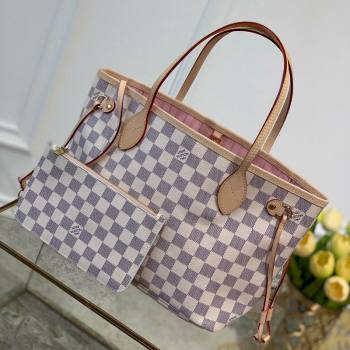 Louis Vuitton Neverfull PM Tote Bag N41362 Damier Azur Canvas/Pink 2025 (KI-250212011)