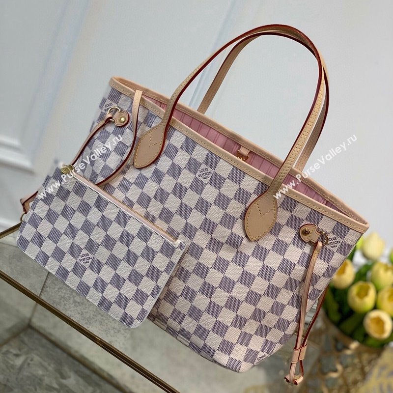 Louis Vuitton Neverfull PM Tote Bag N41362 Damier Azur Canvas/Pink 2025 (KI-250212011)