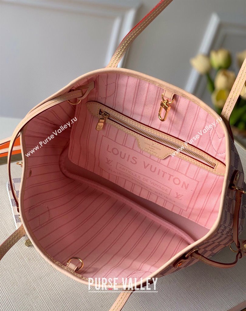 Louis Vuitton Neverfull PM Tote Bag N41362 Damier Azur Canvas/Pink 2025 (KI-250212011)