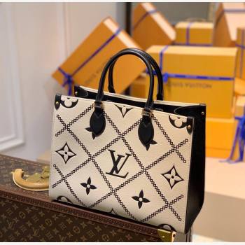 Louis Vuitton Onthego MM Tote Bag in Embroidered Quilted Leather M46016 Creme White 2022 (KI-22012003)