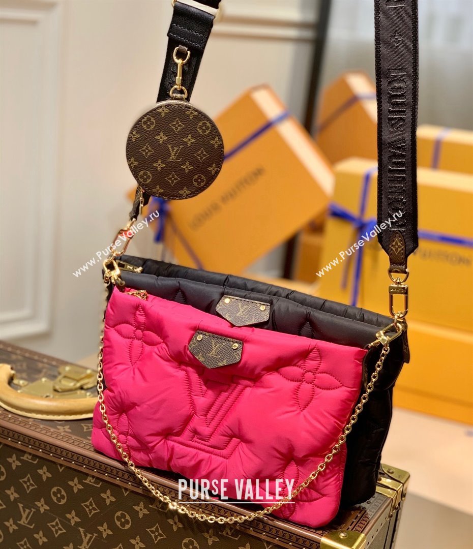 Louis Vuitton Maxi Multi Pochette Accessoires Shoulder Bag in Padded Nylon M58980 Black/Fuchsia Pink 2022 (KI-22012020)