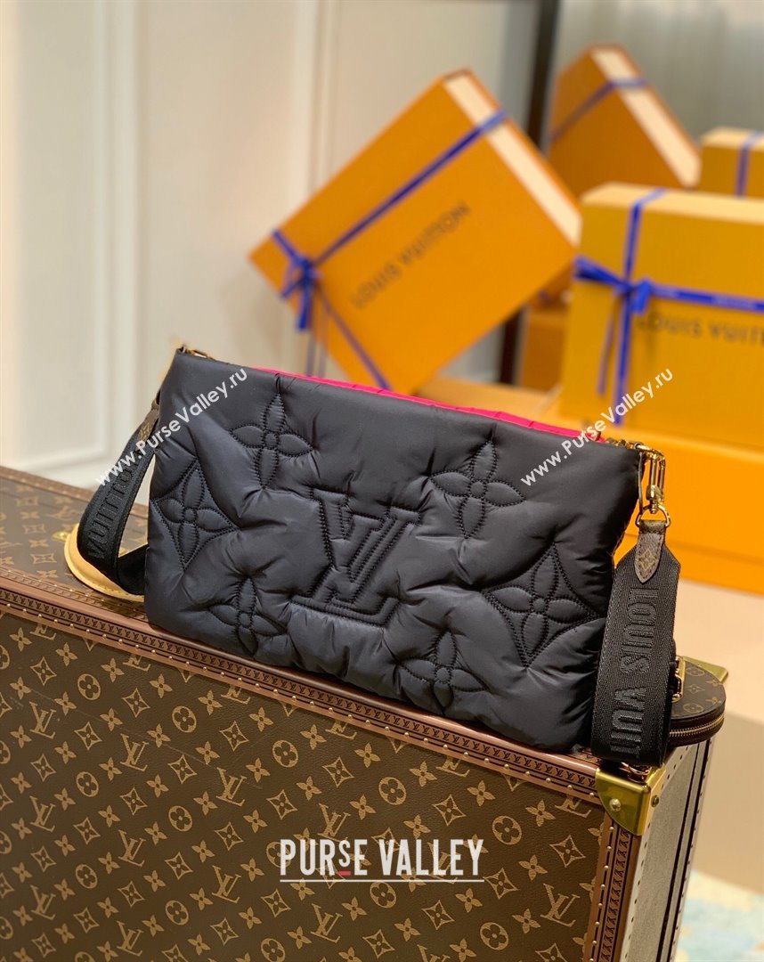 Louis Vuitton Maxi Multi Pochette Accessoires Shoulder Bag in Padded Nylon M58980 Black/Fuchsia Pink 2022 (KI-22012020)