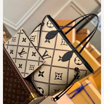 Louis Vuitton Neverfull MM Tote Bag in Embroidered Quilted Leather M46039 Creme White 2022 (KI-22012012)