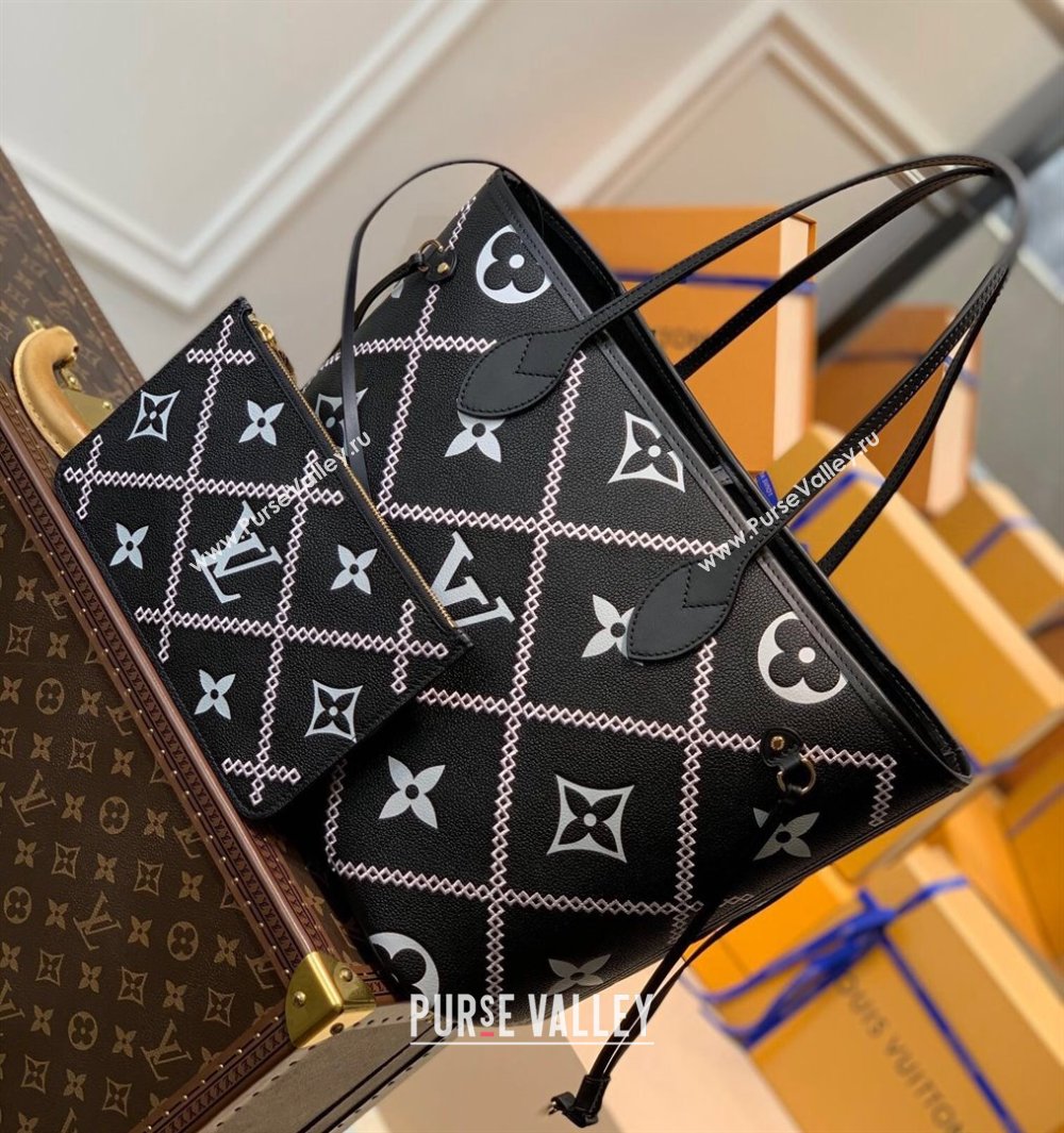 Louis Vuitton Neverfull MM Tote Bag in Embroidered Quilted Leather M46040 Black 2022 (KI-22012011)
