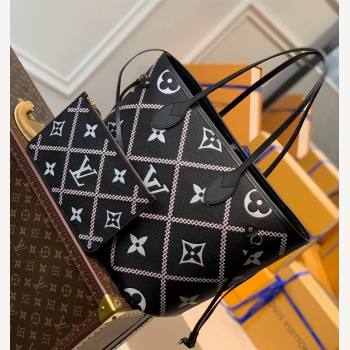 Louis Vuitton Neverfull MM Tote Bag in Embroidered Quilted Leather M46040 Black 2022 (KI-22012011)