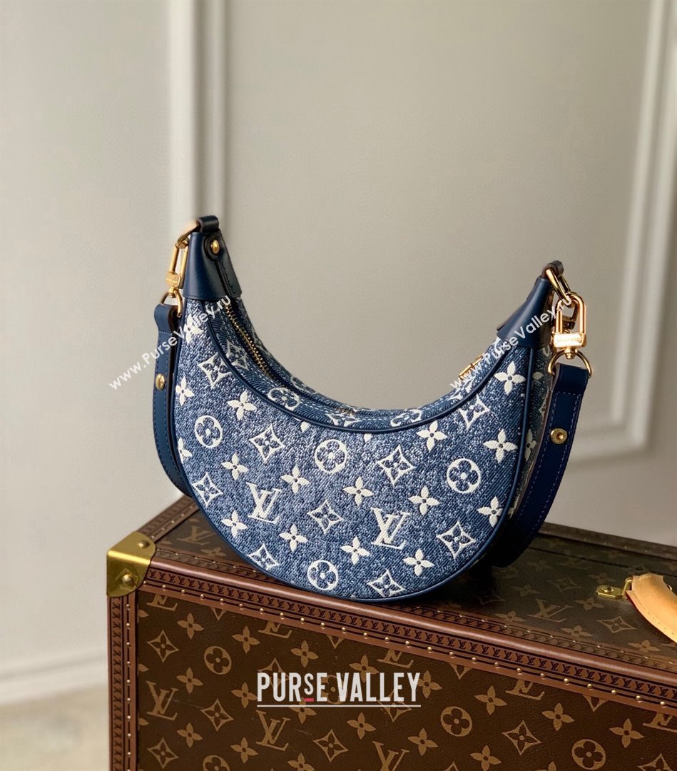 Louis Vuitton Loop Hobo Bag in Faded Denim Jacquard M81166 Navy Blue 2022 (KI-22030108)