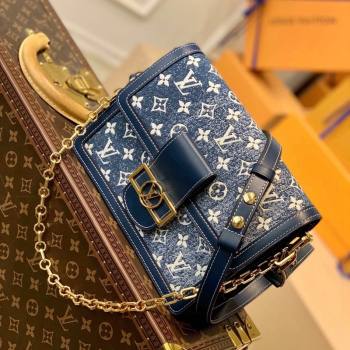 Louis Vuitton Dauphine MM Handbag in Faded Denim Jacquard M59631 Navy Blue 2022 (KI-22030109)