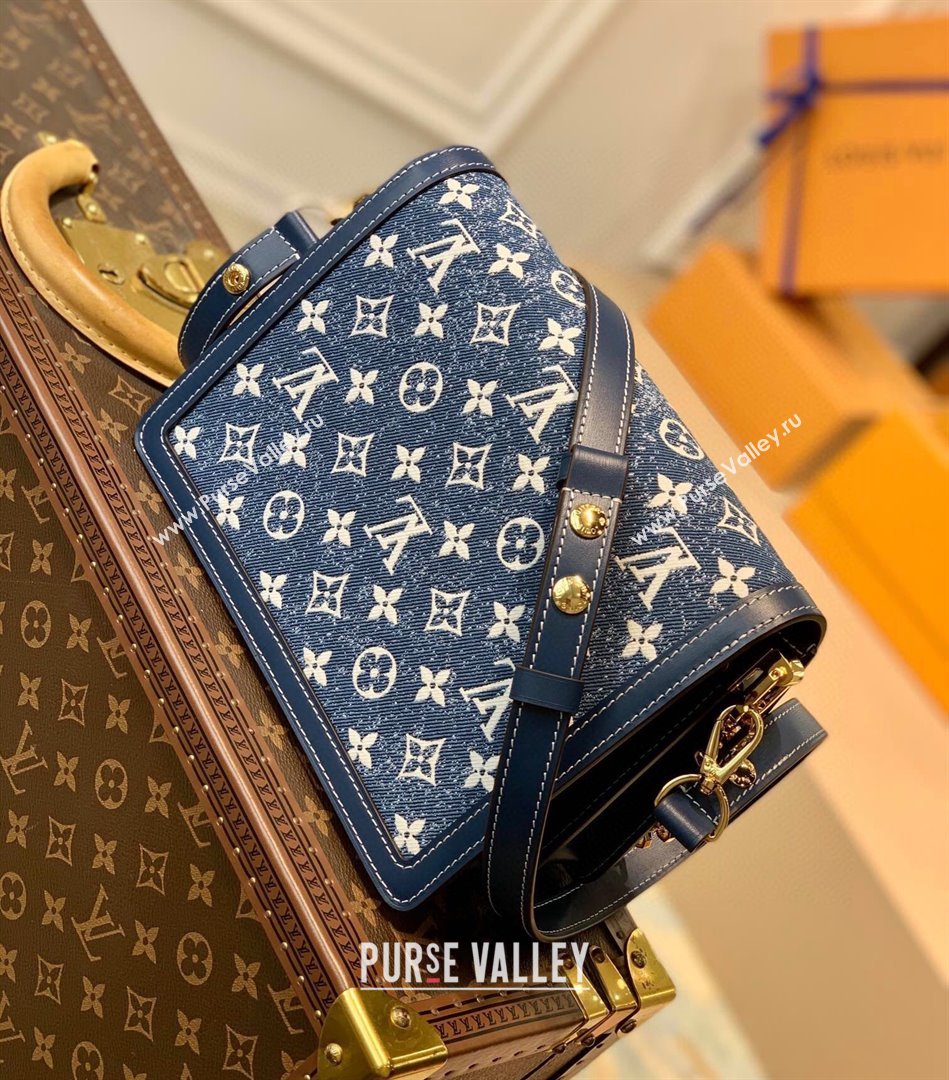 Louis Vuitton Dauphine MM Handbag in Faded Denim Jacquard M59631 Navy Blue 2022 (KI-22030109)