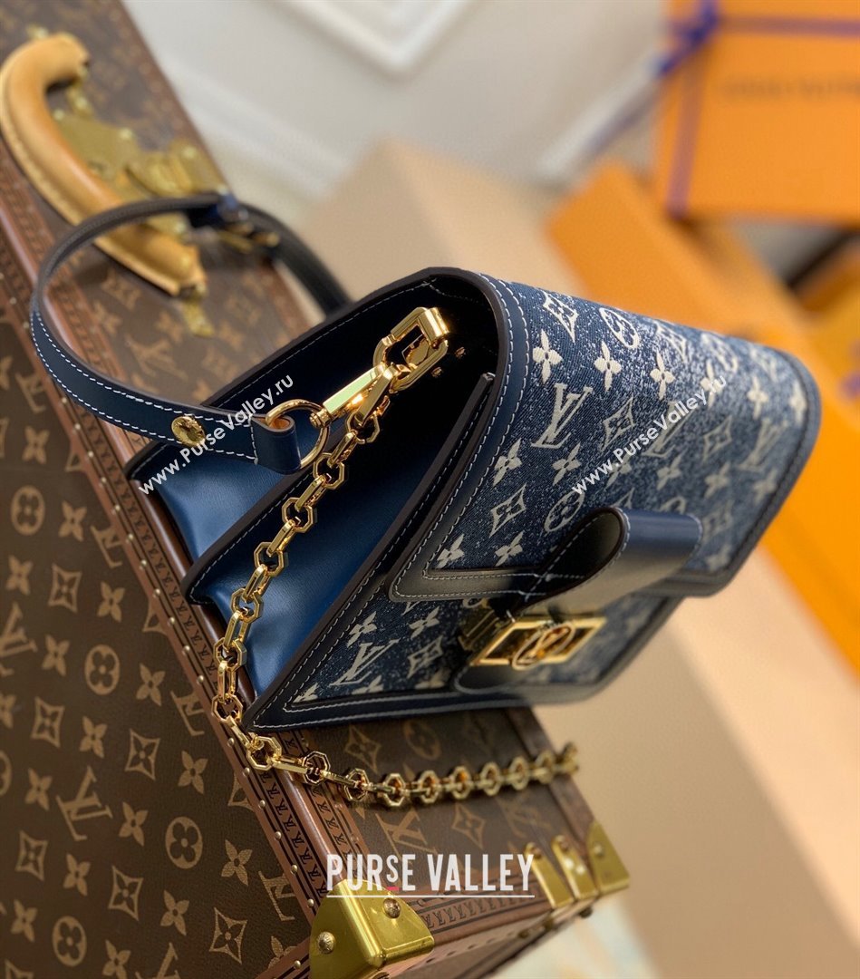 Louis Vuitton Dauphine MM Handbag in Faded Denim Jacquard M59631 Navy Blue 2022 (KI-22030109)