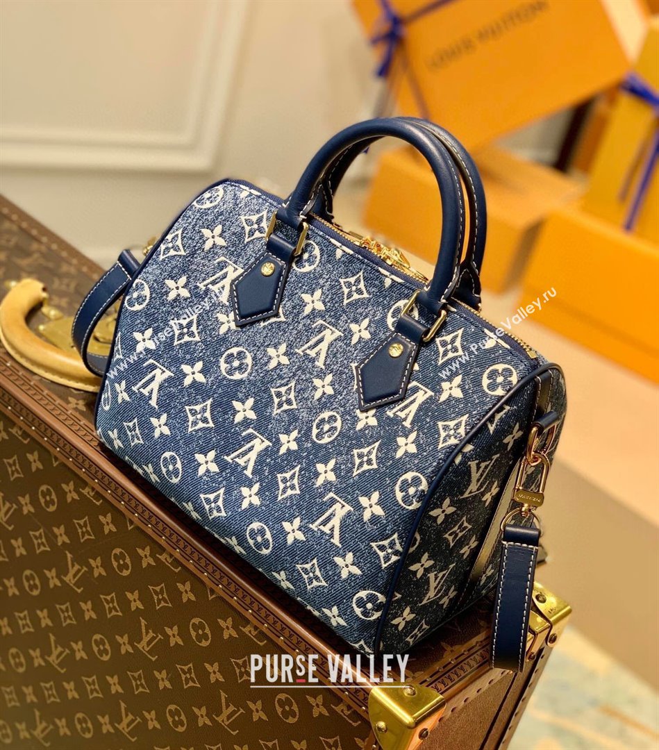 Louis Vuitton Speedy Bandoulière 25 Bag in Faded Denim Jacquard M59609 Navy Blue 2022 (KI-22030111)