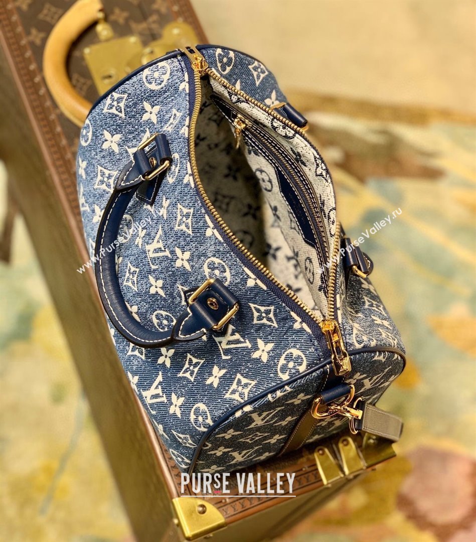 Louis Vuitton Speedy Bandoulière 25 Bag in Faded Denim Jacquard M59609 Navy Blue 2022 (KI-22030111)