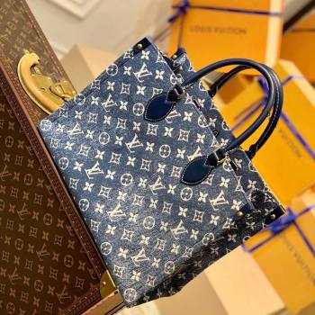 Louis Vuitton Onthego MM Tote Bag in Faded Denim Jacquard M59608 Navy Blue 2022 (KI-22030112)