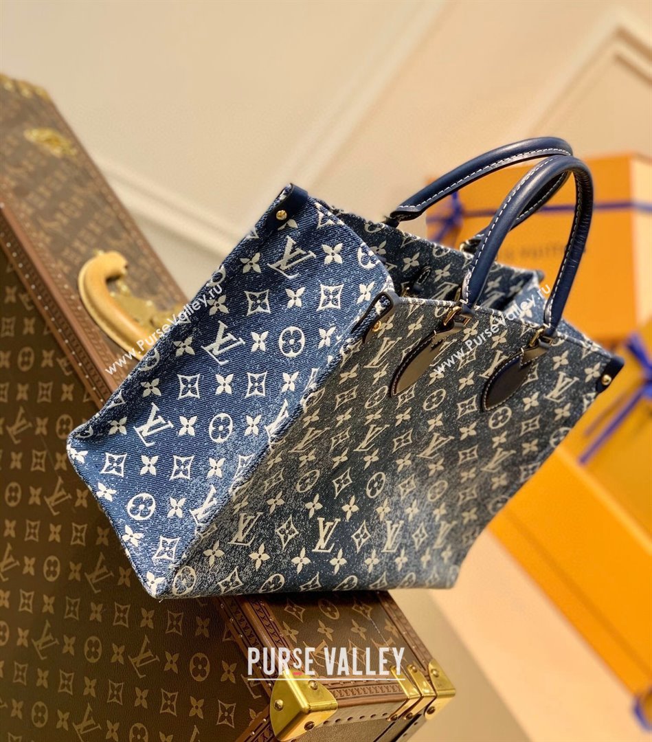 Louis Vuitton Onthego MM Tote Bag in Faded Denim Jacquard M59608 Navy Blue 2022 (KI-22030112)