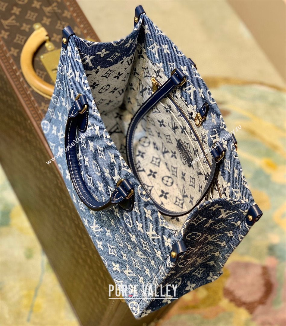 Louis Vuitton Onthego MM Tote Bag in Faded Denim Jacquard M59608 Navy Blue 2022 (KI-22030112)