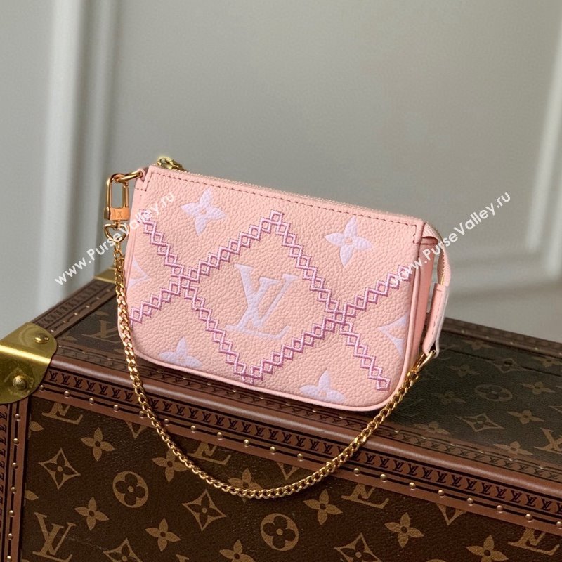 Louis Vuitton Mini Pochette Accessoires Bag in Embroidered Quilted Leather M81140 Pink 2022 (KI-22030113)