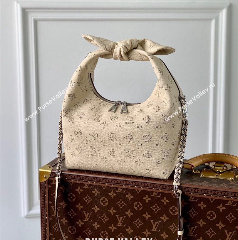 Louis Vuitton Why Knot PM Hobo bag in Mahina Perforated Leather M20700 Cream Beige 2025 (KI-250120090)
