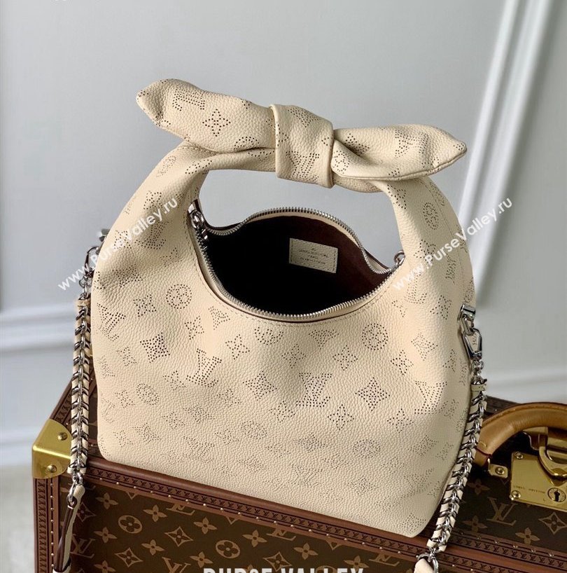 Louis Vuitton Why Knot PM Hobo bag in Mahina Perforated Leather M20700 Cream Beige 2025 (KI-250120090)