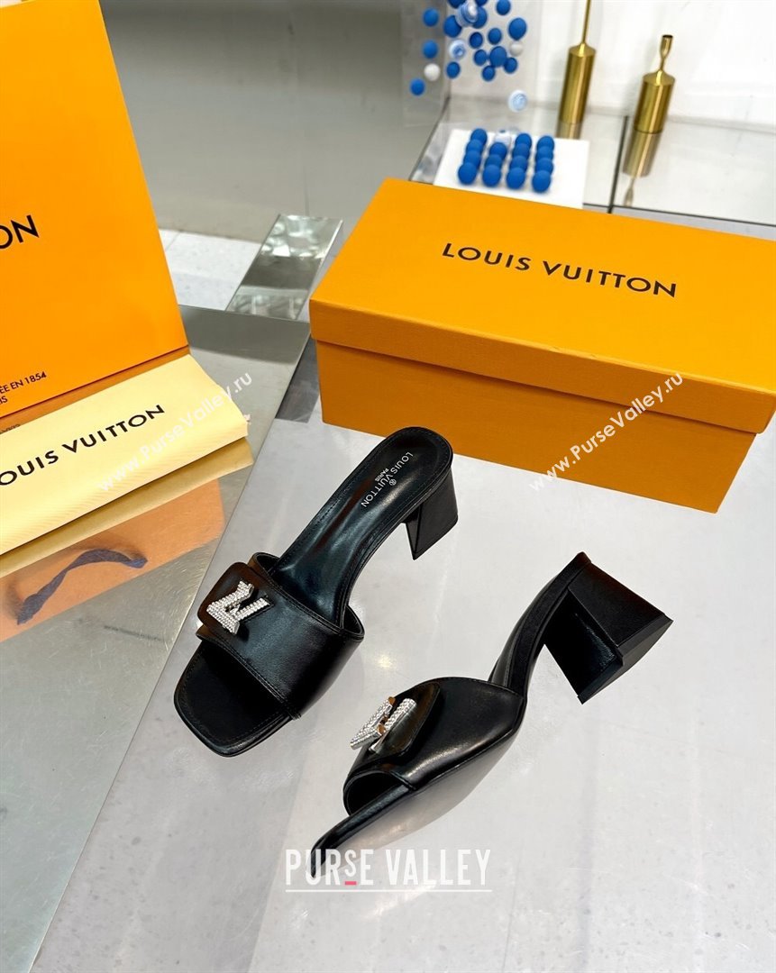 Louis Vuitton Shake Leather Heel Slide Sandals 5.5cm with Crystal LV Twist Black 2023 (MD-231013037)