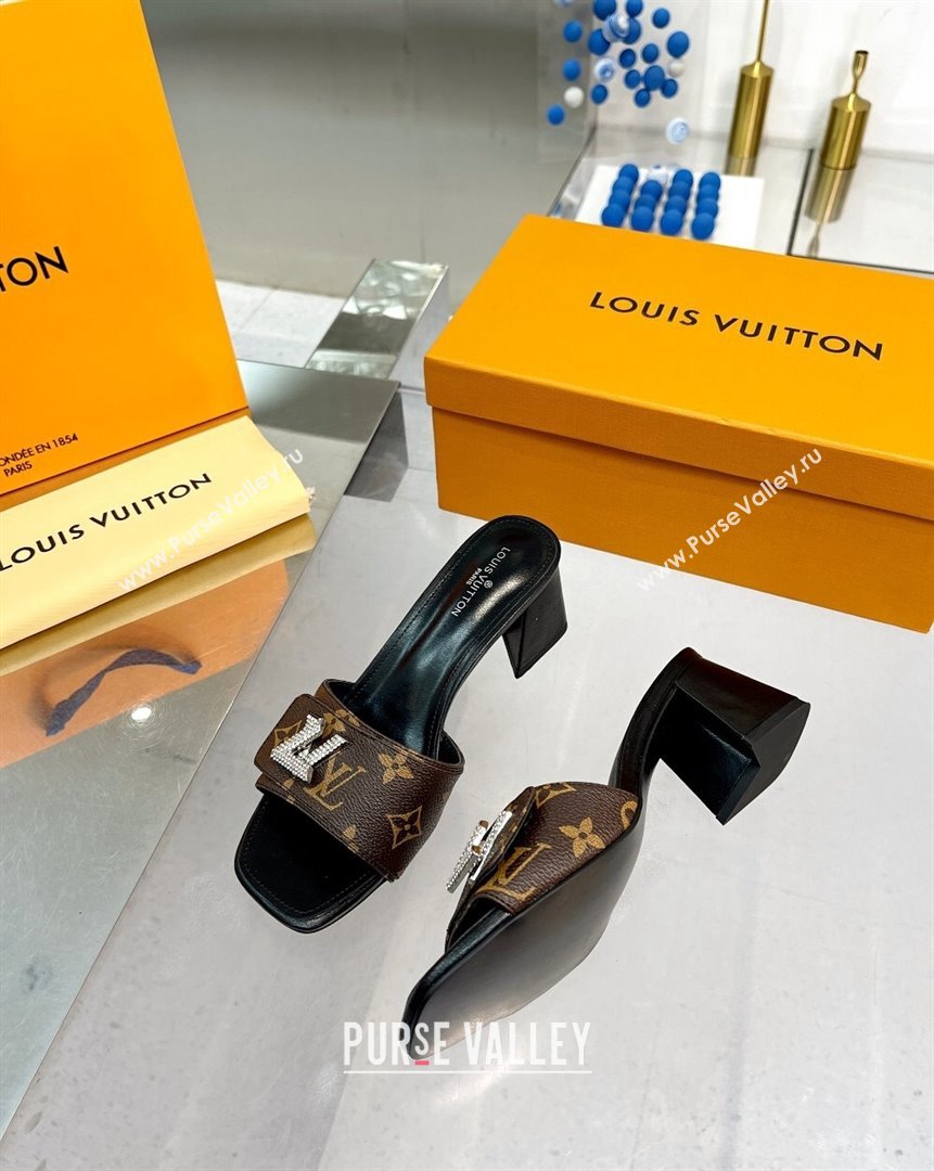 Louis Vuitton Shake Monogram Canvas Heel Slide Sandals 5.5cm with Crystal LV Twist 2 2023 (MD-231013038)