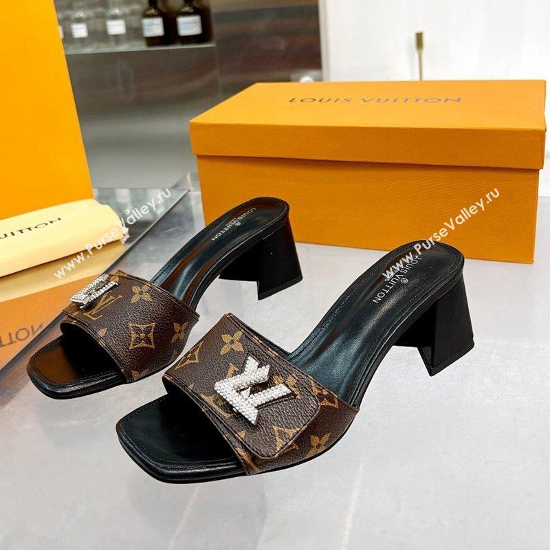 Louis Vuitton Shake Monogram Canvas Heel Slide Sandals 5.5cm with Crystal LV Twist 2 2023 (MD-231013038)