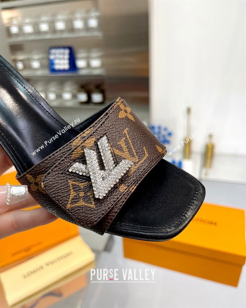 Louis Vuitton Shake Monogram Canvas Heel Slide Sandals 5.5cm with Crystal LV Twist 2 2023 (MD-231013038)