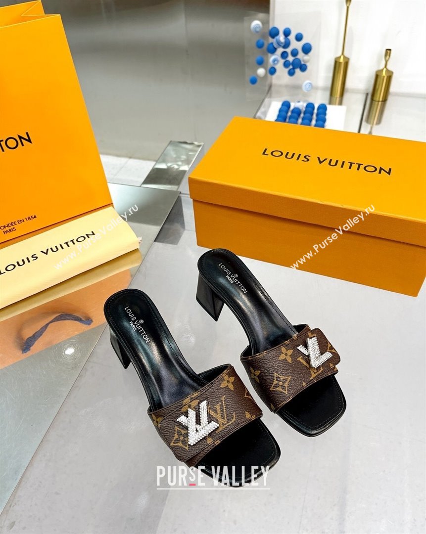 Louis Vuitton Shake Monogram Canvas Heel Slide Sandals 5.5cm with Crystal LV Twist 2 2023 (MD-231013038)