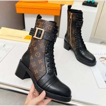 Louis Vuitton Monogram Canvas Ankle Boots 5cm with Buckle Strap and Studs Brown 2023 LV101202 (MD-231012111)