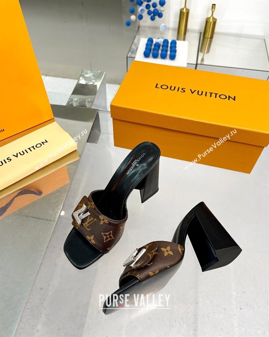 Louis Vuitton Shake Monogram Canvas Heel Slide Sandals 9.5cm with Crystal LV Twist 2 2023 (MD-231013040)