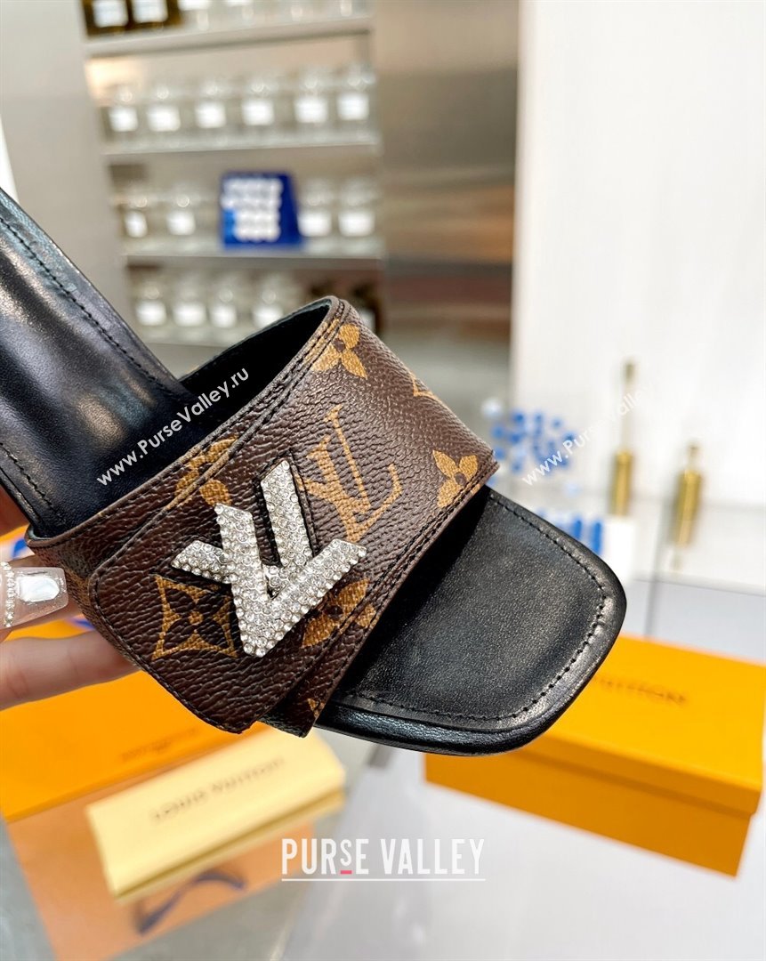 Louis Vuitton Shake Monogram Canvas Heel Slide Sandals 9.5cm with Crystal LV Twist 2 2023 (MD-231013040)