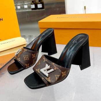 Louis Vuitton Shake Monogram Canvas Heel Slide Sandals 9.5cm with Crystal LV Twist 2 2023 (MD-231013040)