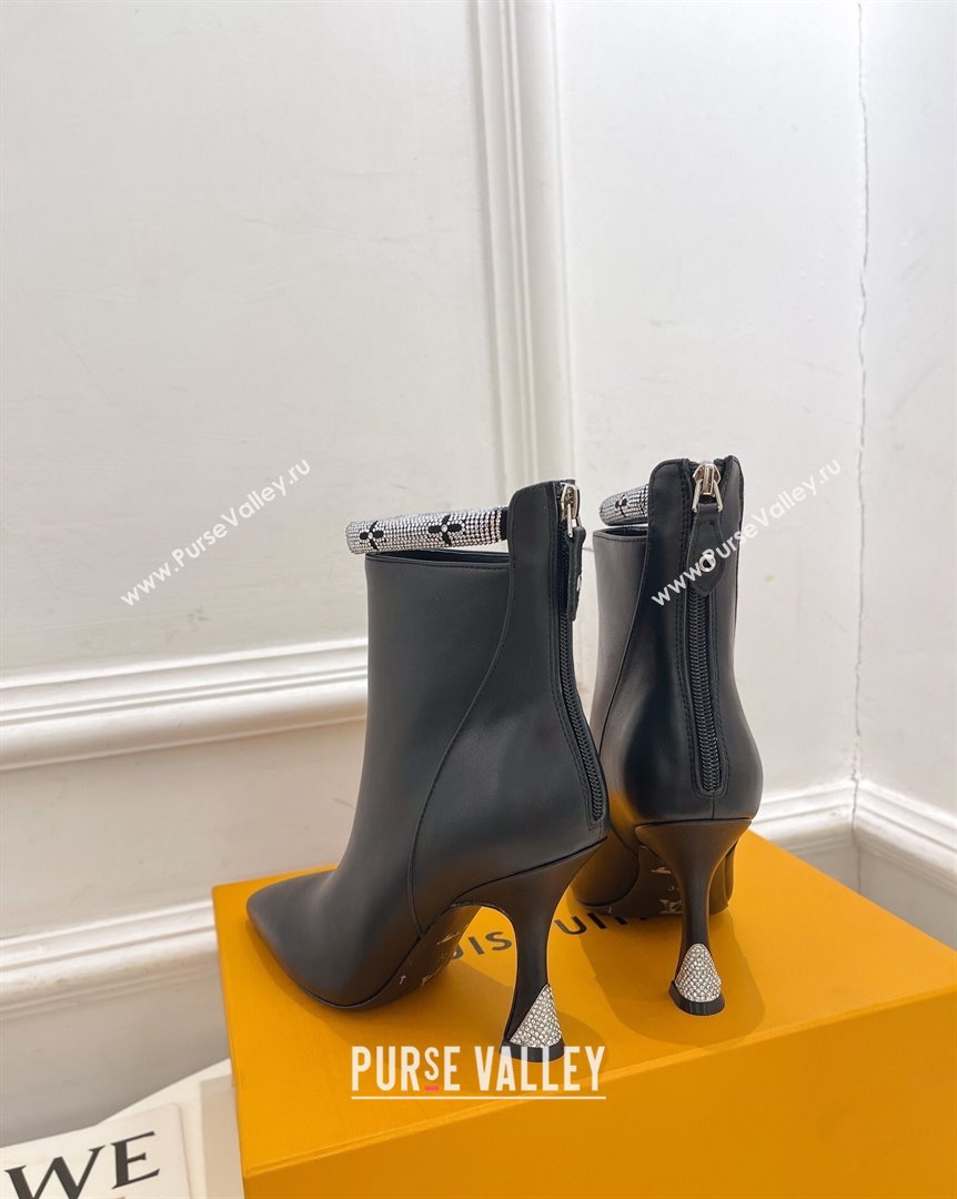 Louis Vuitton Calf Leather Ankle Boot 9.5cm with Crystal Ankle Strap Black 2023 LV101205 (MD-231012128)