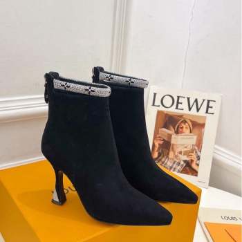 Louis Vuitton Suede Ankle Boot 9.5cm with Crystal Ankle Strap Black 2023 LV101205 (MD-231012130)