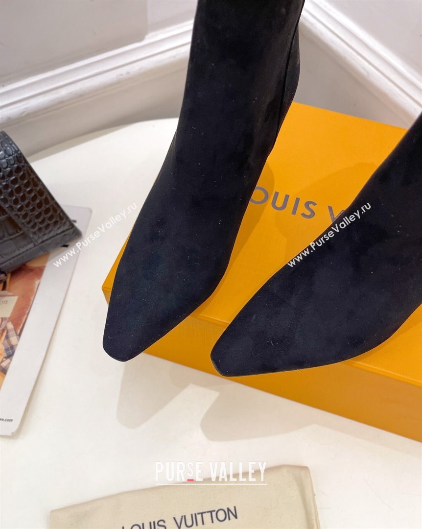 Louis Vuitton Suede Ankle Boot 9.5cm with Crystal Ankle Strap Black 2023 LV101205 (MD-231012130)