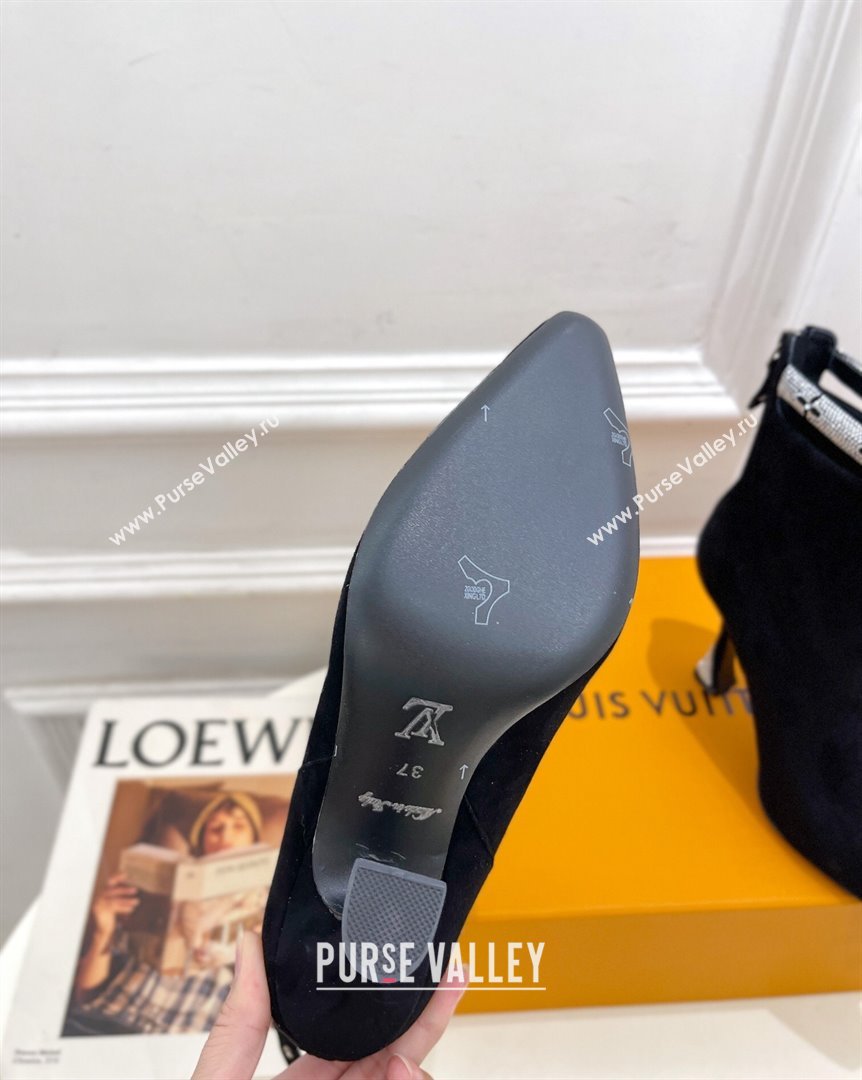 Louis Vuitton Suede Ankle Boot 9.5cm with Crystal Ankle Strap Black 2023 LV101205 (MD-231012130)