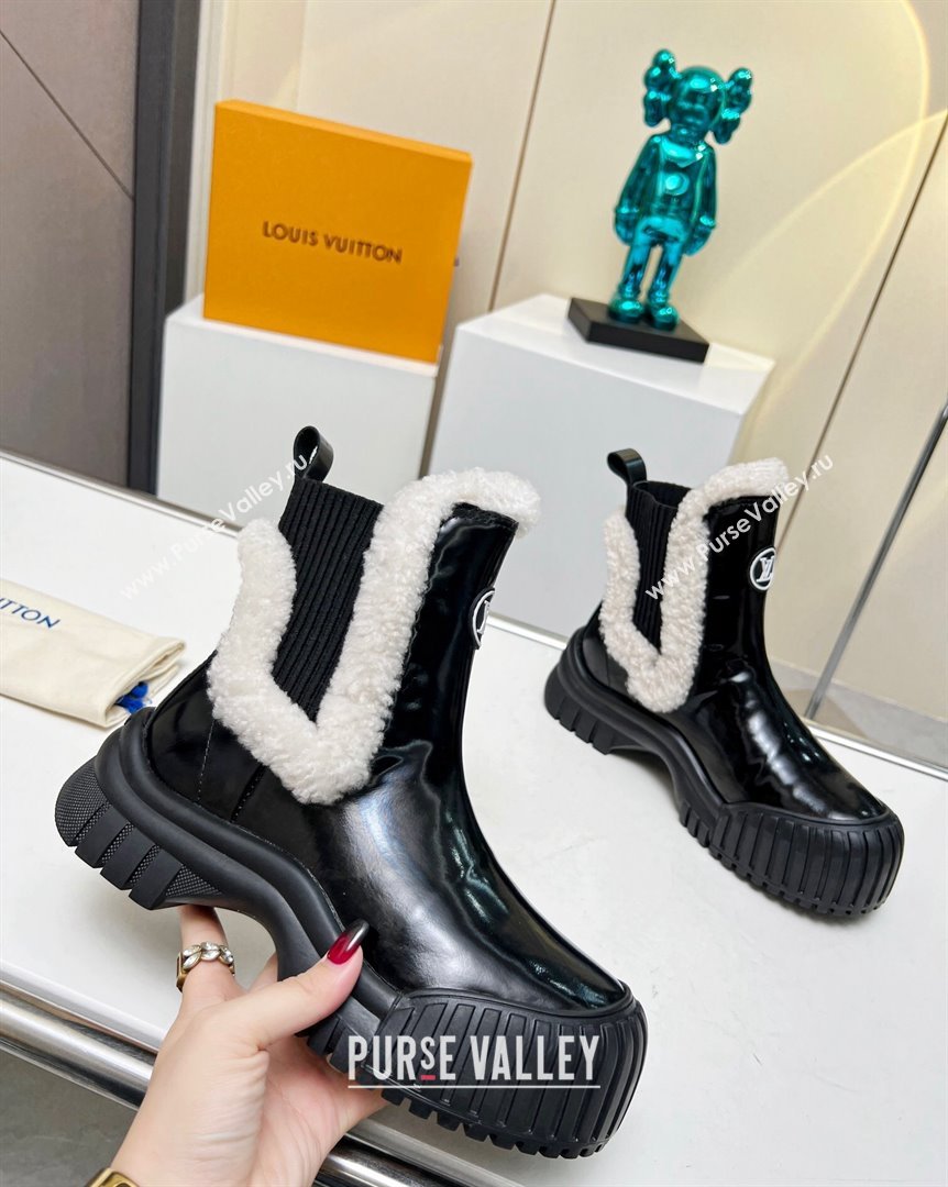 Louis Vuitton Ruby Ankle Boots in Shiny Leather and Wool Black 2023 LV101204 (MD-231012118)