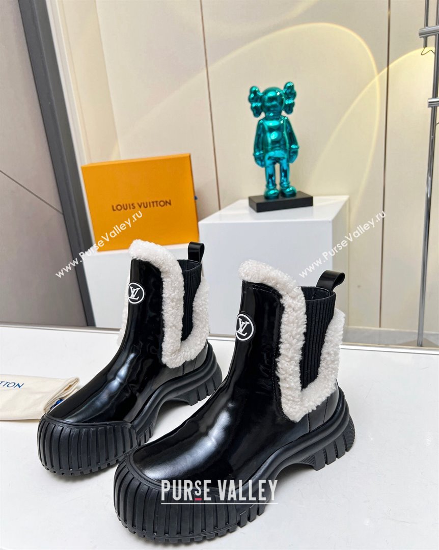 Louis Vuitton Ruby Ankle Boots in Shiny Leather and Wool Black 2023 LV101204 (MD-231012118)